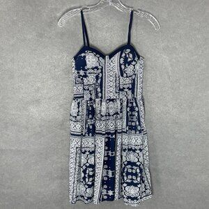 Band of Gypsies‎ Dress Women S Blue Sundress Smocked Corset Pleated Paisley Boho
